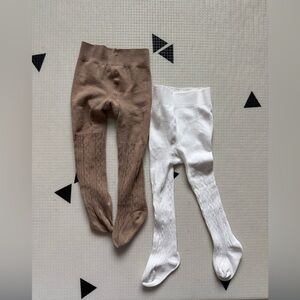 Small shop|Baby girl/toddler soft Brown and White Cable Knit Tights•••set of 2